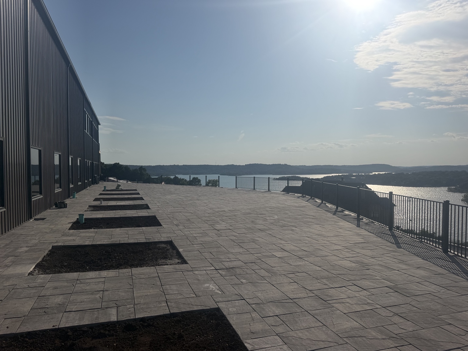 Large lakefront paver patio overlooking Table Rock Lake